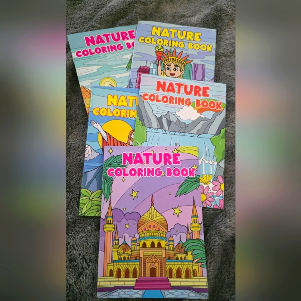 Nature Coloring Book Set (5) with Neon Color Gel Pens 24 Ct Sealed - Picture 2 of 3